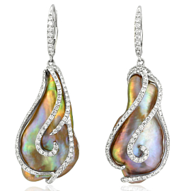 Mis-Match Baroque Pearl and Diamond Earrings