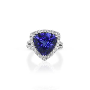 Trillion Tanzanite & Diamond Halo Ring