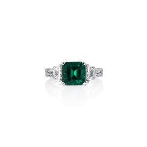 Platinum Emerald and Diamond Ring