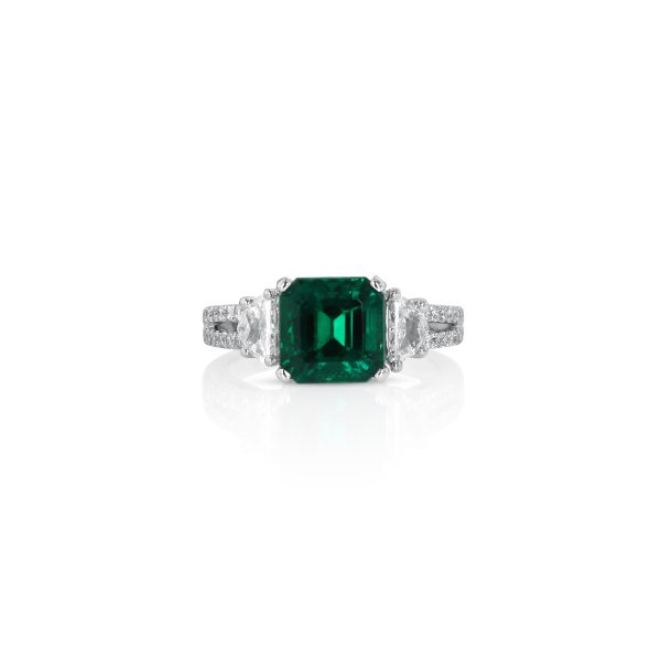Platinum Emerald and Diamond Ring