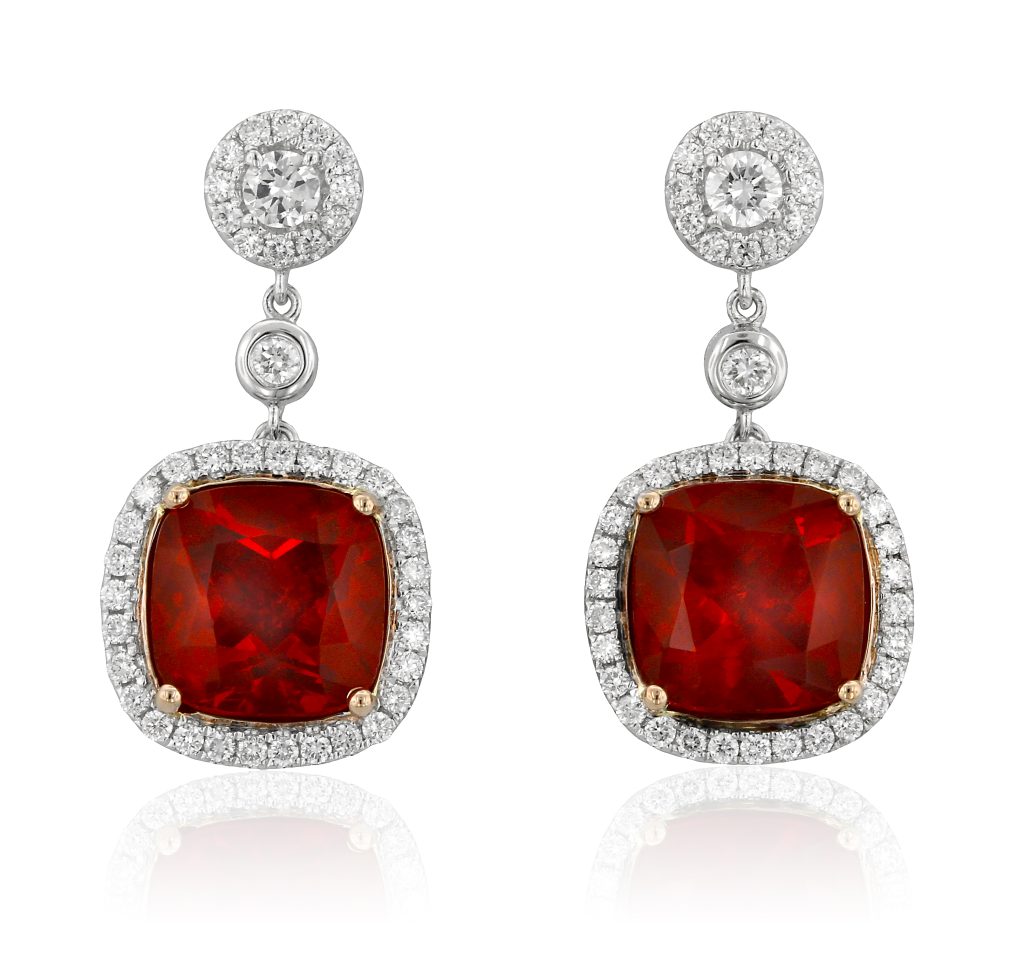 Fire Opal and Diamond Dangle Earrings