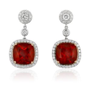 Fire Opal and Diamond Dangle Earrings