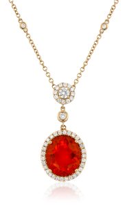 Oval Fire Opal and Diamond Pendant