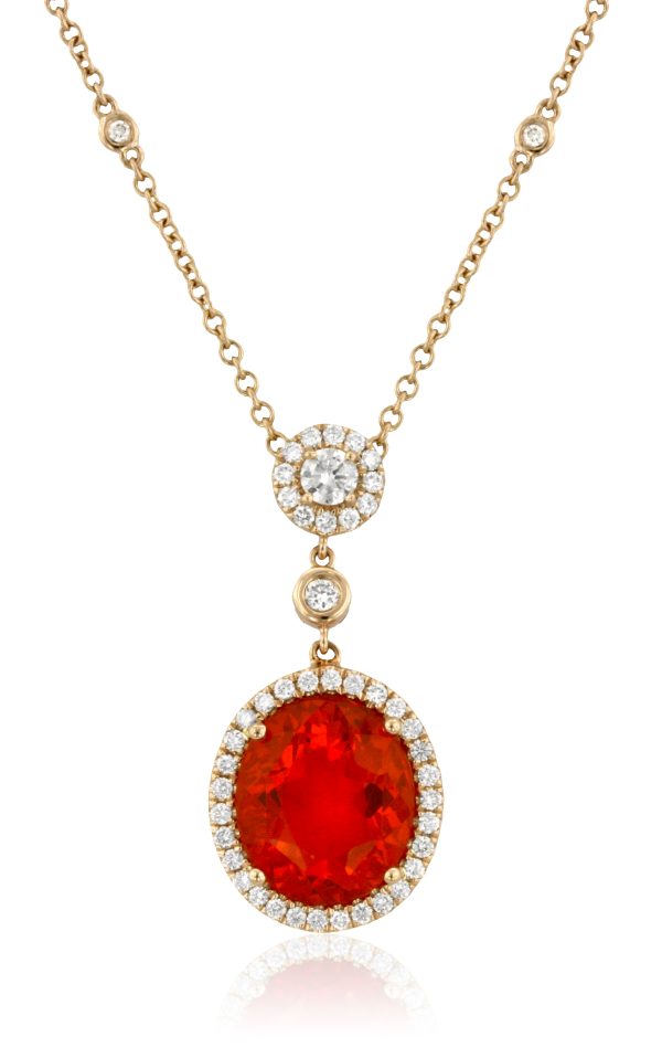 Oval Fire Opal and Diamond Pendant