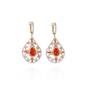 Fire Opal and Diamond Chandelier Earrings