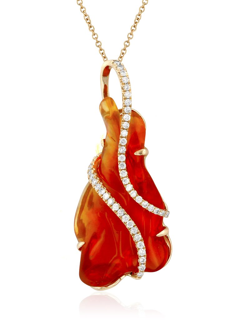 Fire Opal and Diamond Pendant