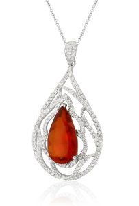 Pear-Shape Fire Opal and Diamond Pendant