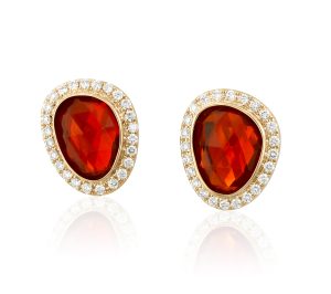 Fire Opal and Diamond Stud Earrings