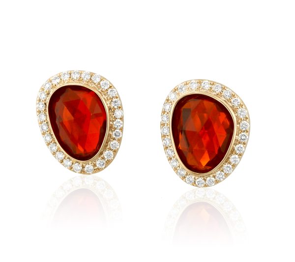 Fire Opal and Diamond Stud Earrings
