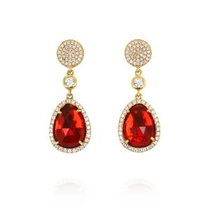 Fire Opal and Diamond Dangle Earrings