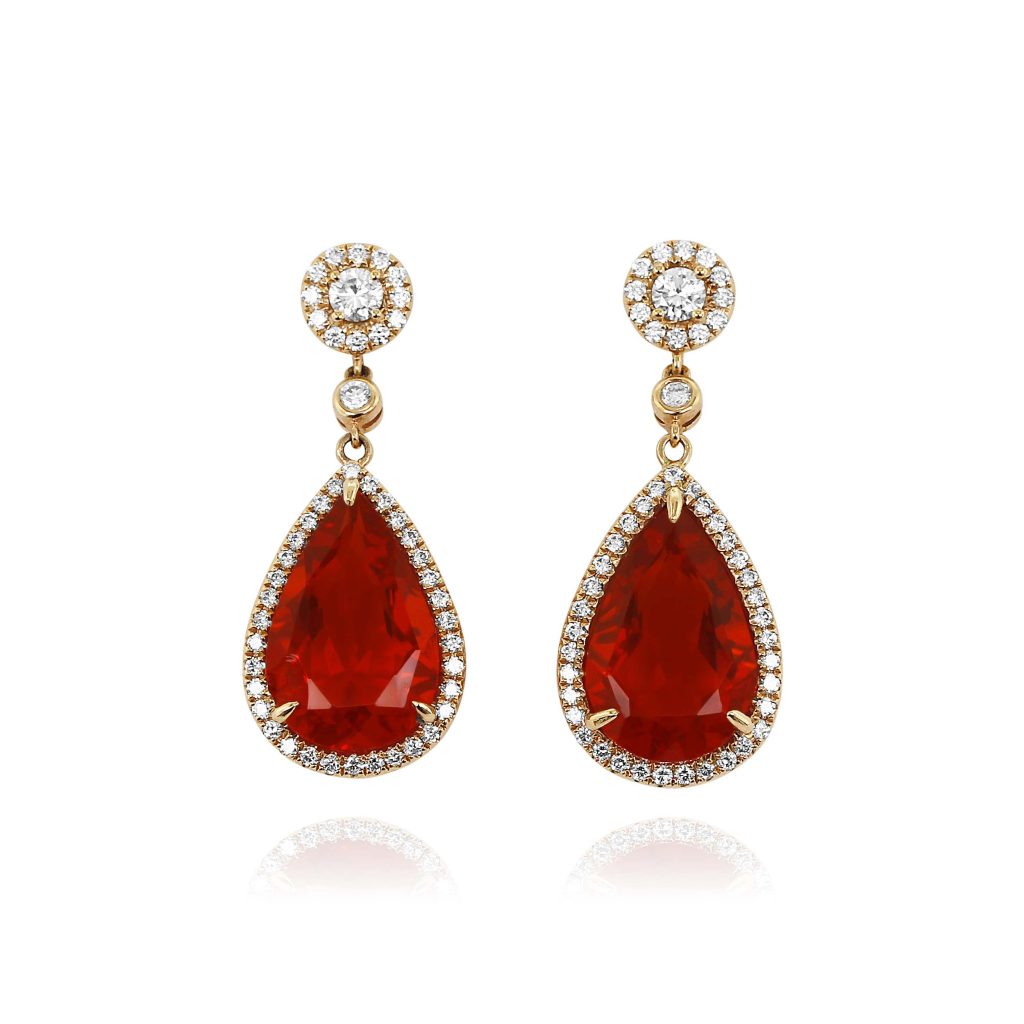 Fire Opal and Diamond Drop Earrings