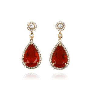 Fire Opal and Diamond Drop Earrings