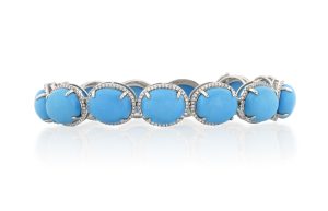 Turquoise and Diamond Line Bracelet