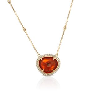 Fire Opal and Diamond Halo Necklace