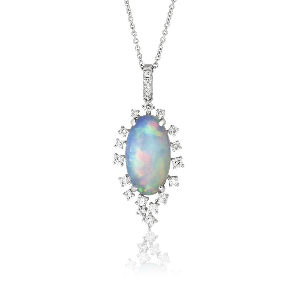 White Opal and Diamond Pendant