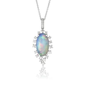 White Opal and Diamond Pendant