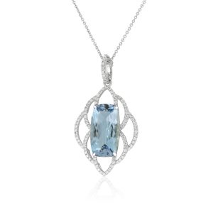 Aquamarine and Diamond Filigree Pendant