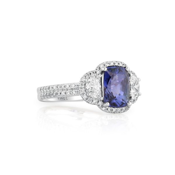Blue Sapphire & Halfmoon Diamond Ring - Image 2