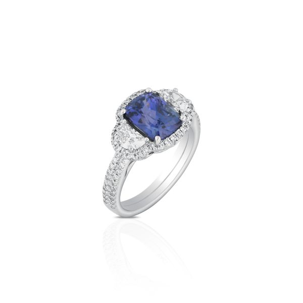 Blue Sapphire & Halfmoon Diamond Ring - Image 3