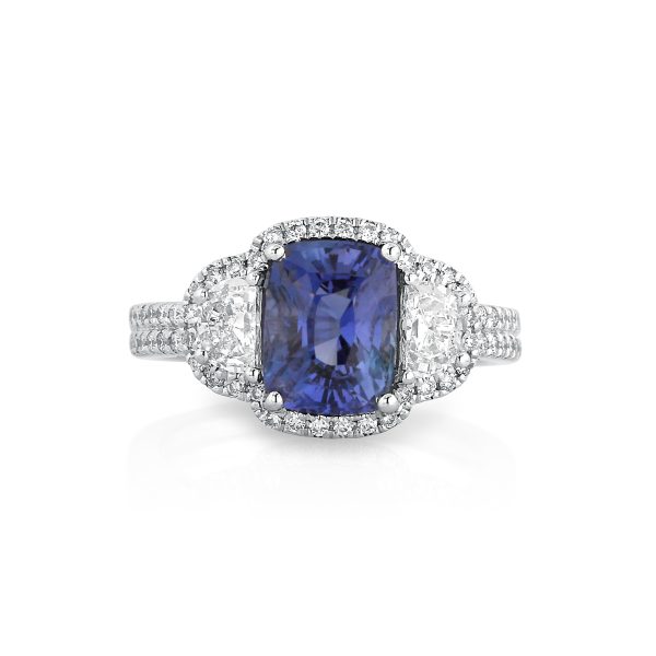 Blue Sapphire & Halfmoon Diamond Ring