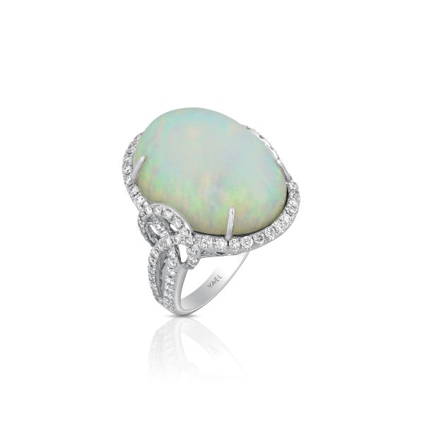 White Opal and Diamond Cocktail Ring - Image 2