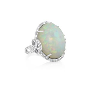 White Opal and Diamond Cocktail Ring