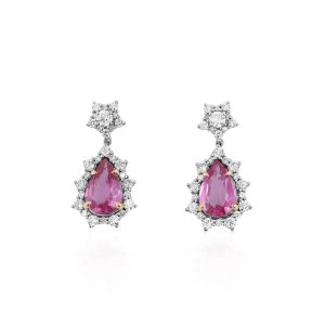 Pink Sapphire & Diamond Drop Earrings