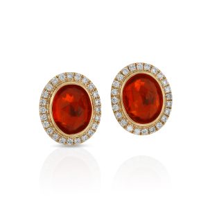 Fire Opal and Diamond Stud Earrings