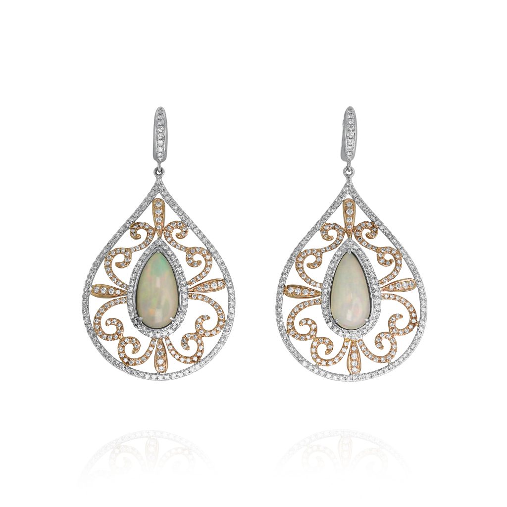 White Opal and Diamond Drop Earrings