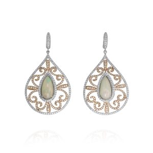 White Opal and Diamond Drop Earrings