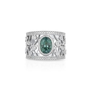 Tourmaline & Diamond Filigree Band
