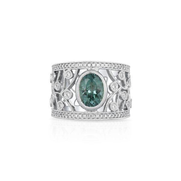 Tourmaline & Diamond Filigree Band