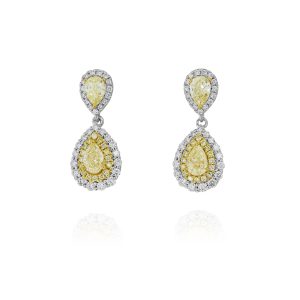 Pear Fancy Yellow Diamond Drop Earrings