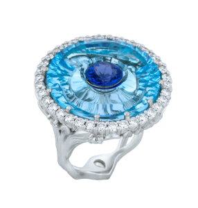 Tanzanite and Topaz Gravity Ring