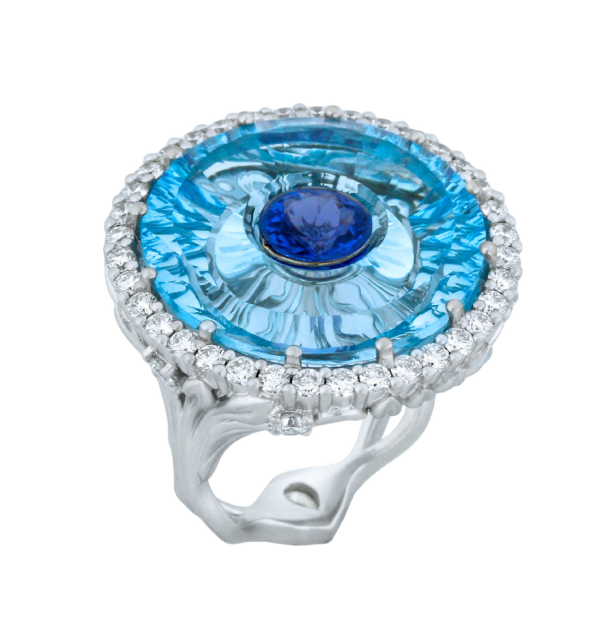 Tanzanite and Topaz Gravity Ring