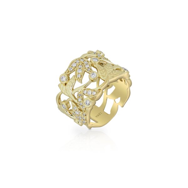 Yellow Gold Vine Diamond Wide Band