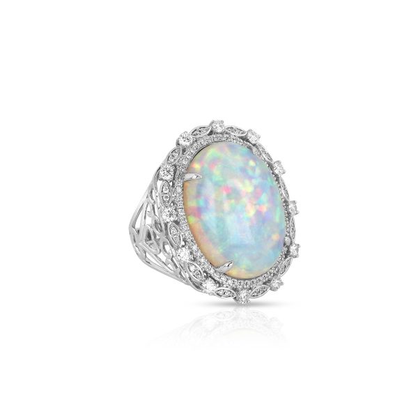Oval White Opal and Diamond Cocktail Ring - Image 2