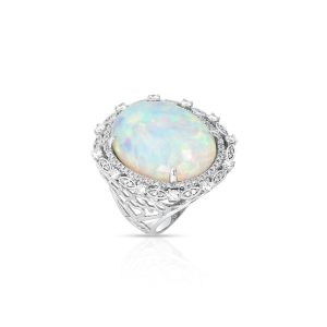 Oval White Opal and Diamond Cocktail Ring