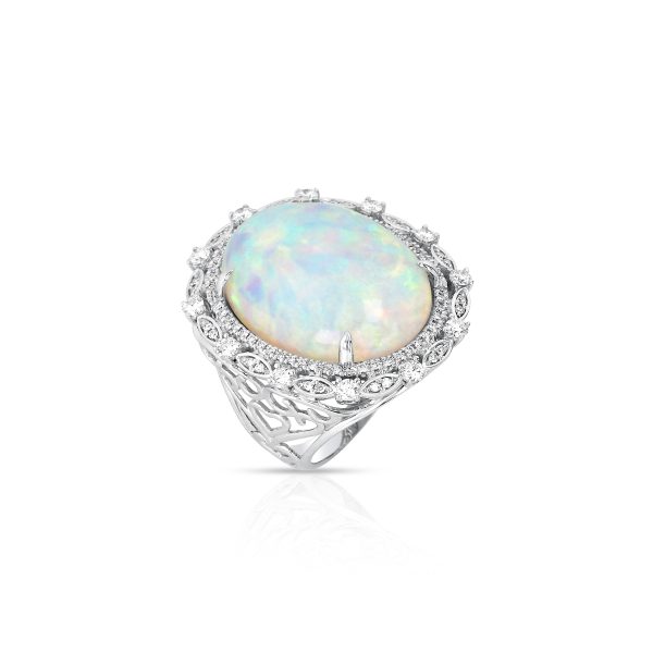 Oval White Opal and Diamond Cocktail Ring