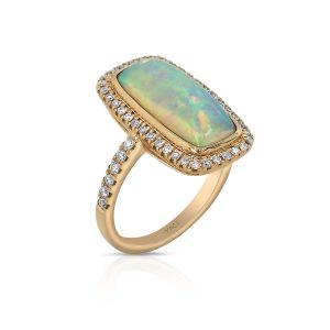 White Opal and Diamond Ring