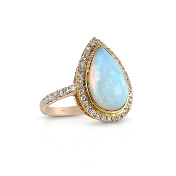 Pear White Opal and Diamond Halo Ring - Image 2
