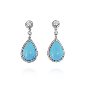 Pear Turquoise Diamond Drop Earrings