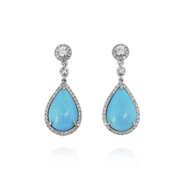 Pear Turquoise Diamond Drop Earrings