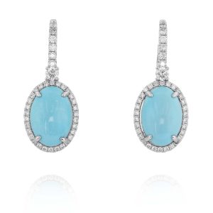 Oval Turquoise and Diamond Drop Earrings