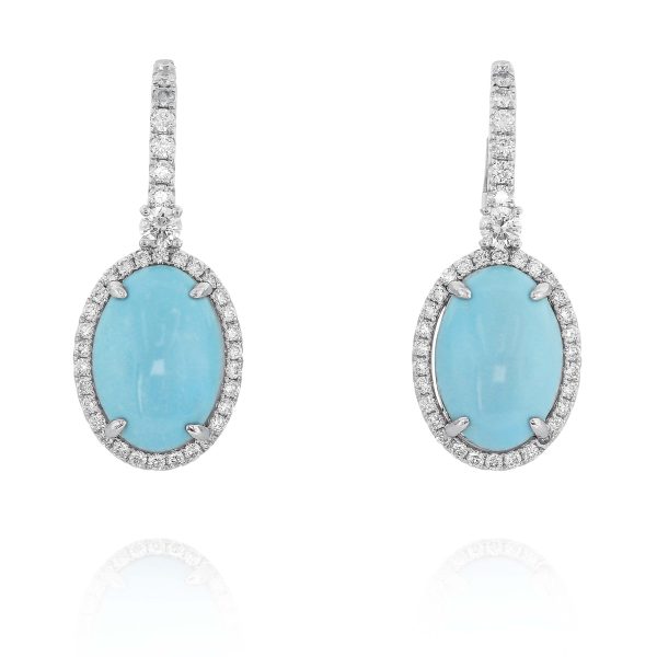 Oval Turquoise and Diamond Drop Earrings