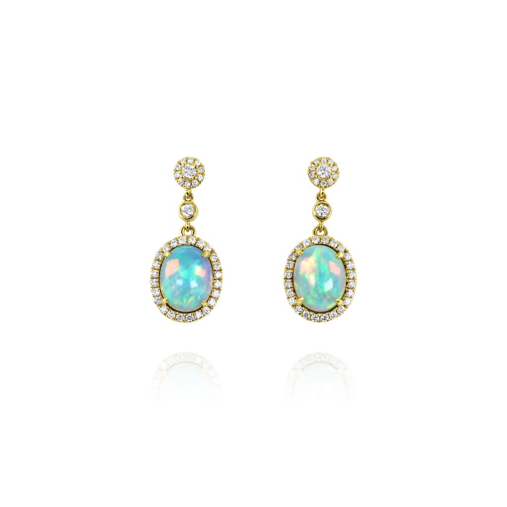 White Opal and Diamond Drop Earrings