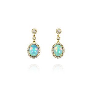 White Opal and Diamond Drop Earrings