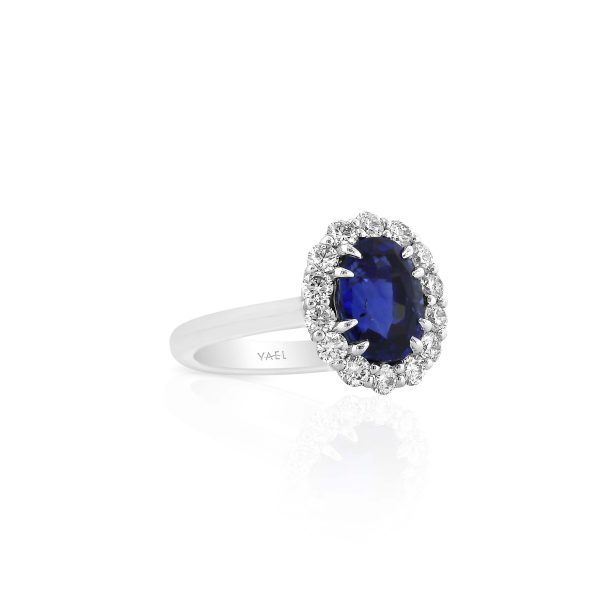 Classic Blue Sapphire Diamond Halo Ring - Image 2