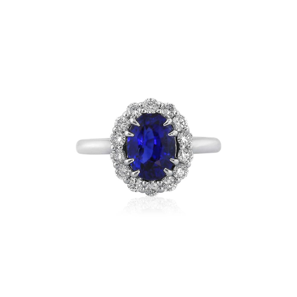 Classic Blue Sapphire Diamond Halo Ring