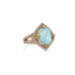 Oval White Opal and Diamond Ring